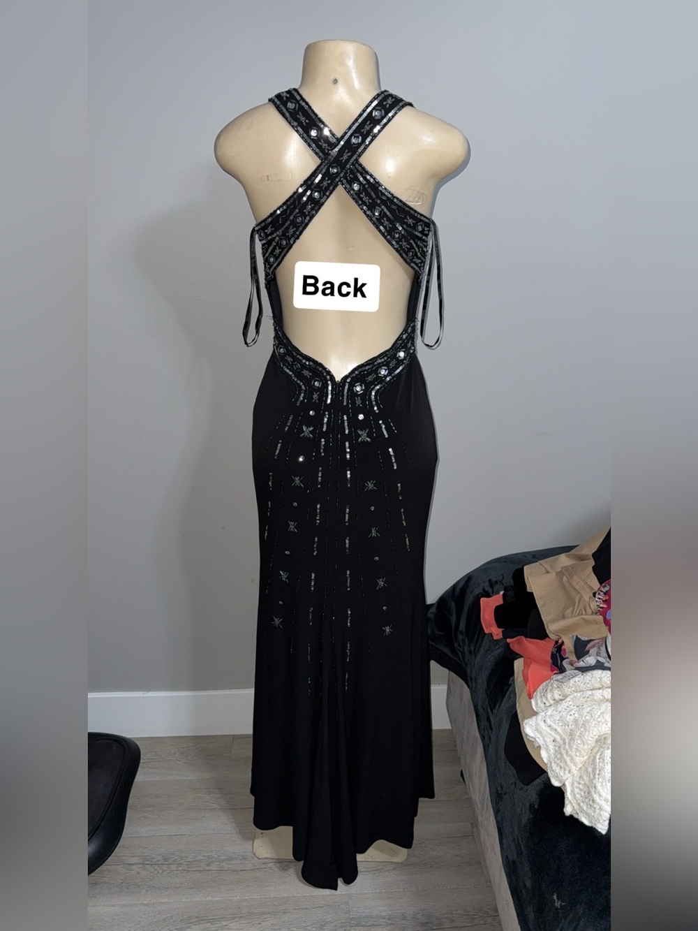Black Beaded Halter Evening Dress - Picture 2 of 2